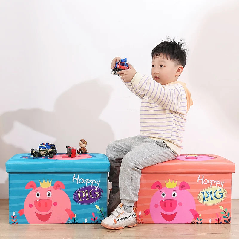 Deeply Upholstered Square Cube Children's Storage Ottoman Space-Saving Foldable Footrest with Bag Use Rectangle Ottoman Design