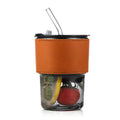 2025 Hot Selling Glass Coffee Container with PU Cover and Straw