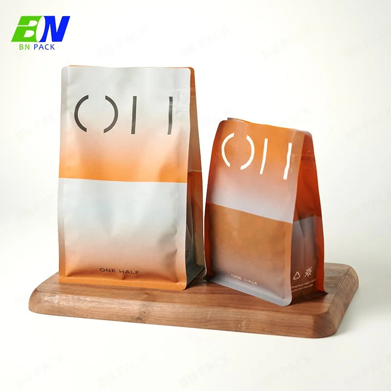 100% Fully Recyclable Food Grade Flat Bottom Pouch with Zipper Custom Printed Coffee Pouch Customized  Good Price