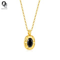QUSEDINY Women's Stainless Steel Gold Plated Choker Chain Necklace New Trendy Design Oval Black Zircon Pendant for Party Gift