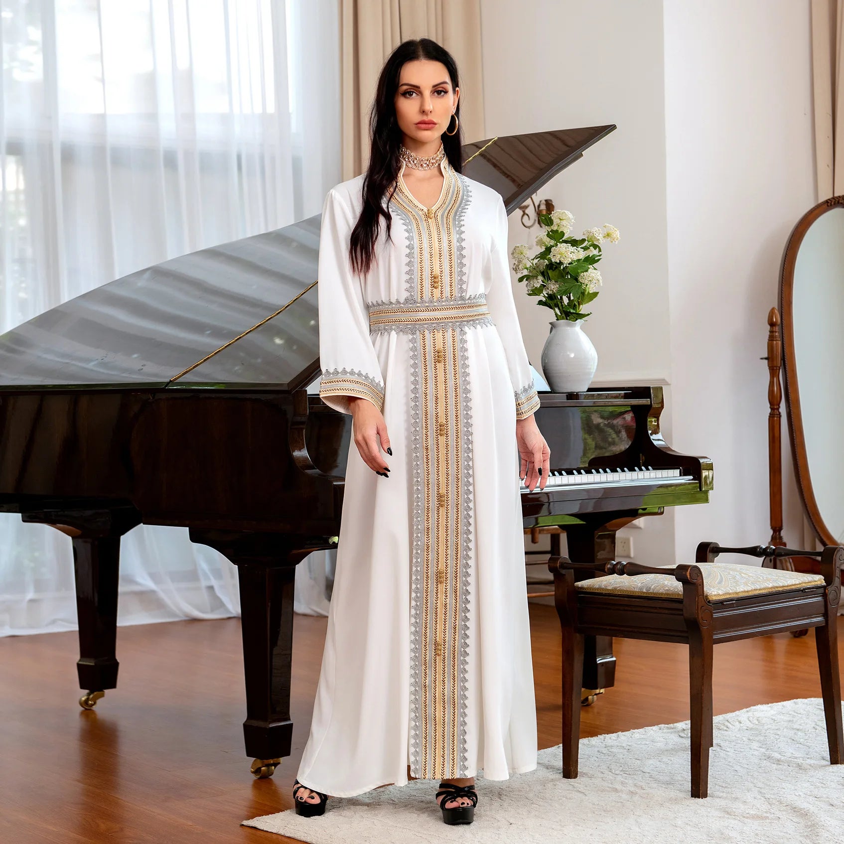 Middle East Women's Summer Party Robe Muslim Evening Dress Long Skirt Women Abaya Dubai Arabian Dress Turkey Abaya