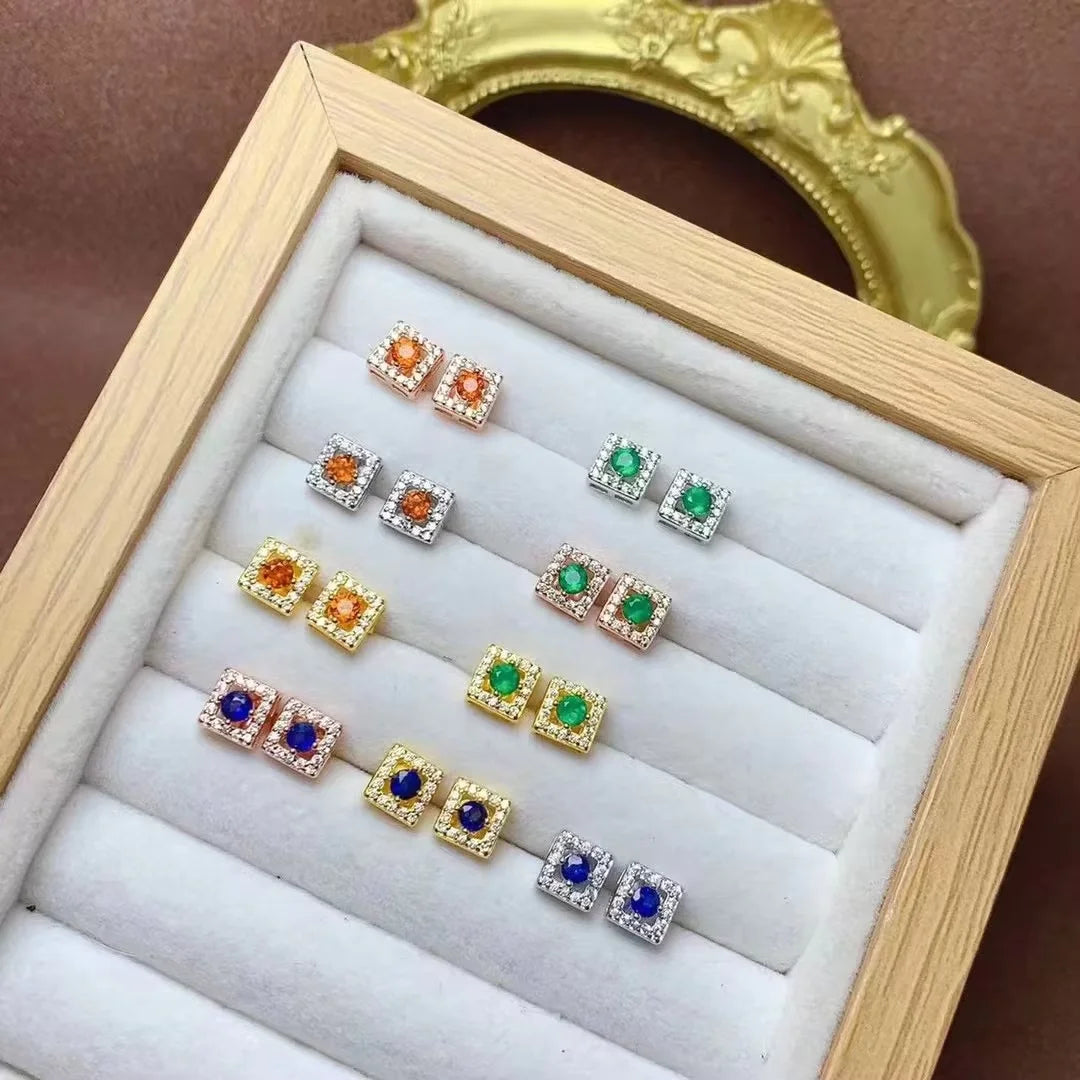 New Design Fine 925 Sterling Silver Gold Plated Natural Gemstone Chunky Stud Earrings for Anniversary & Party Gift