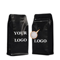 Custom Printed Matt Black Aluminum Foil Flat Bottom Coffee Tea Powder Packaging Bag Zip Lock with Valve for Coffee Tea Storage