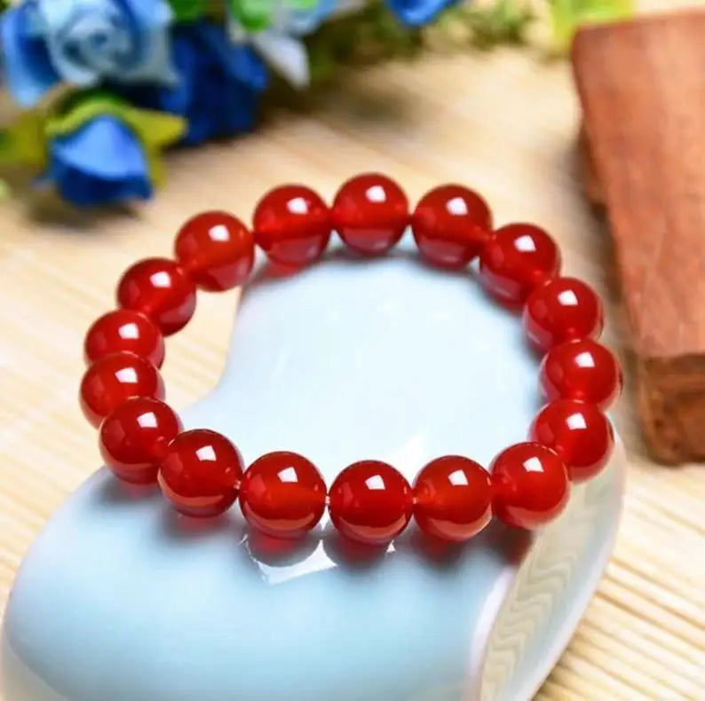 Handmade 8mm Red Agate Bracelet Trendy Semi-Precious Gemstone Energy Healing Beads for Women and Men for Anniversary