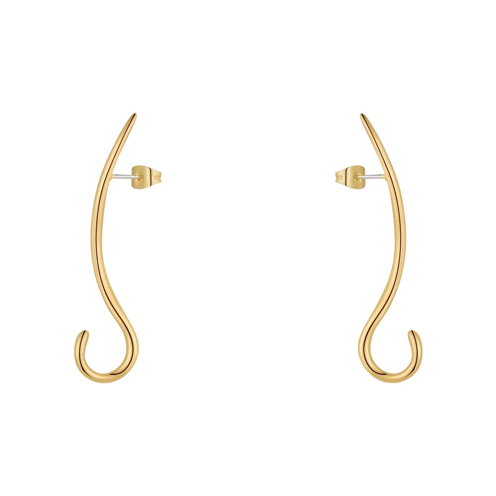 Original Design 18K Gold Plated Brass Jewelry Hiphop Hook Drop Earrings for Women Pendientes Mujer Accessories Earrings E221458