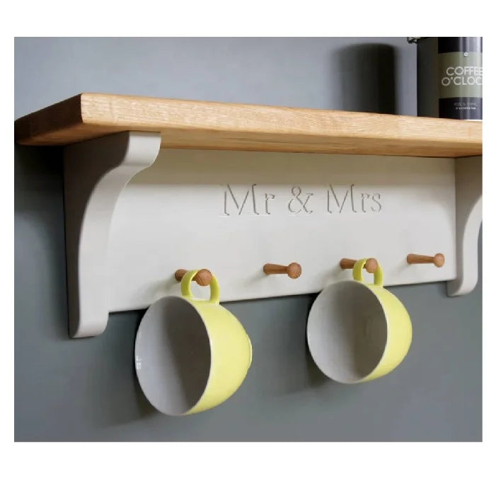 Handmade Wedding Gift Solid Wood Oak 4 Pegs Top Mrs And Mrs Mug Rack
