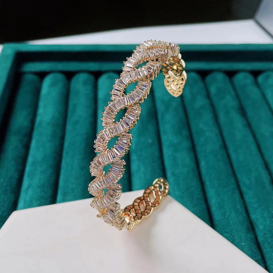 SENYU Luxury Lady Cubic Zirconia Open Bangles Fashion Braided Rope Twine Bangles Exquisite Dubai Jewelry Anniversary Gifts