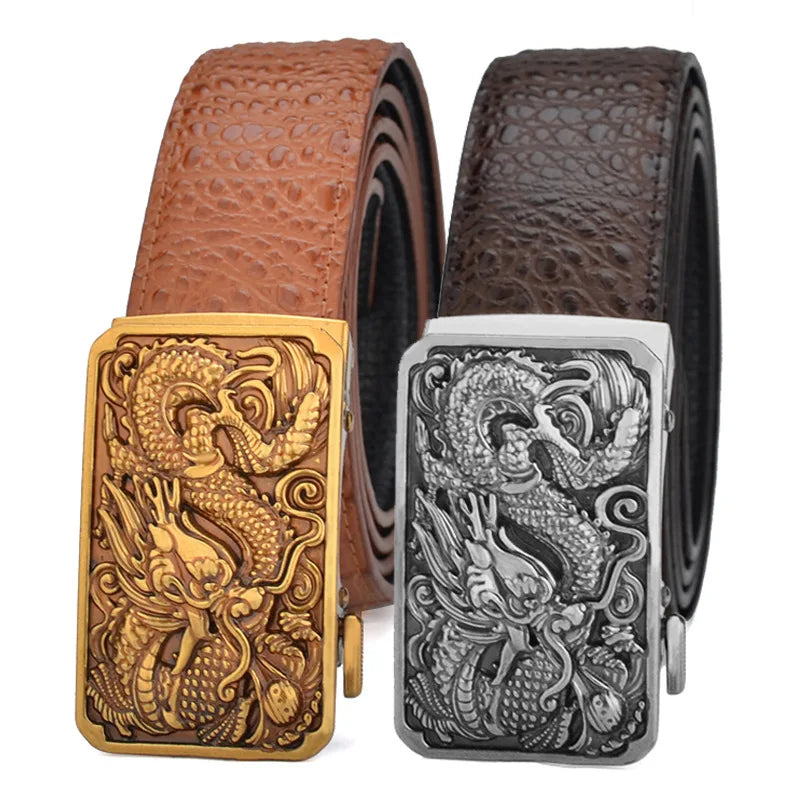 Direct Factory Customized Zinc Alloy Second Class Cow Leather crocodile Dragon Head Automatic Belt