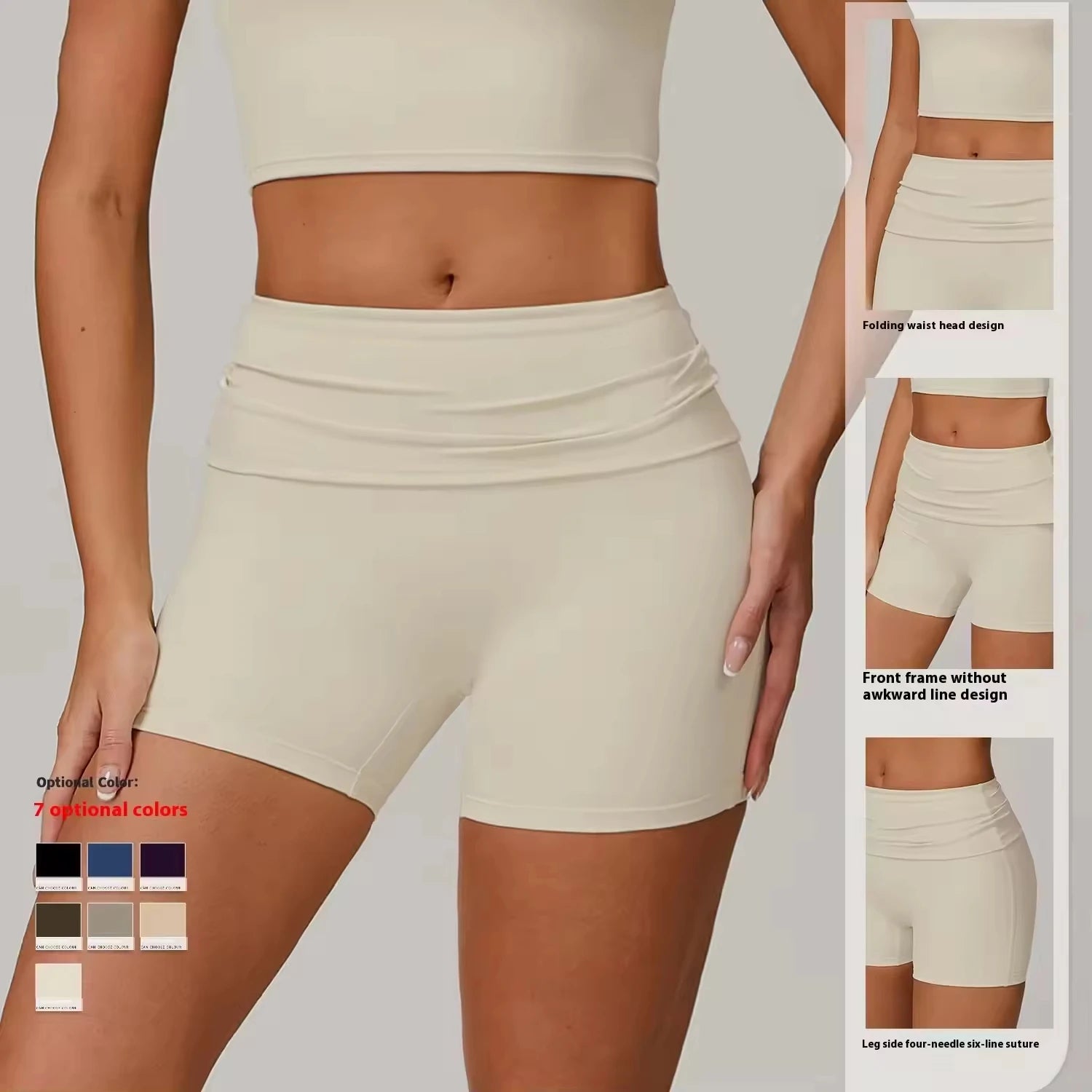 Women's High Waist Exercise Shorts Environmentally Friendly Recycled Flip Waist Quick-Drying Yoga Leggings Hip Lifting Feature