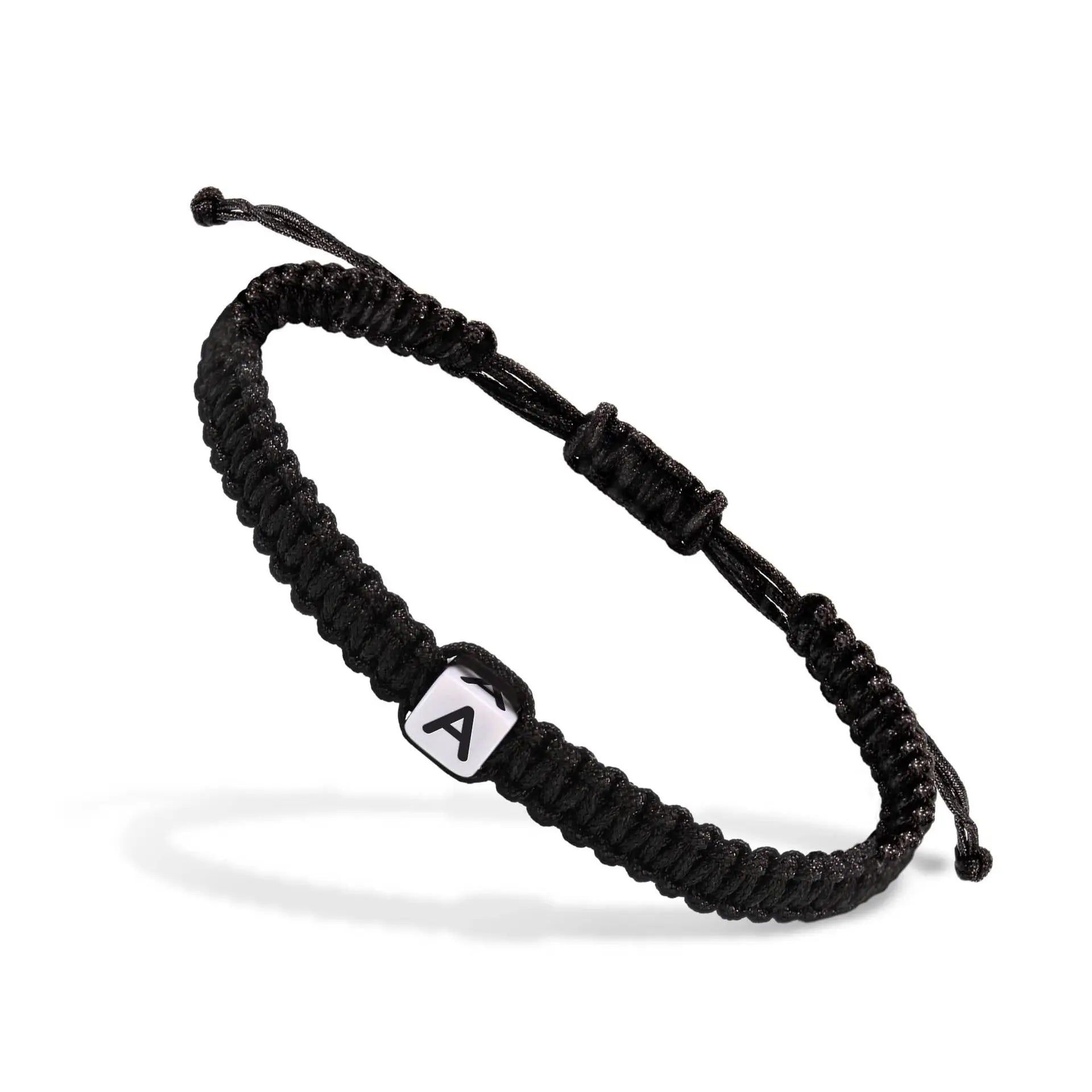 A01217 Handmade Rope Braided Initial A-Z Cube Bracelet Adjustable Fashion String Jewelry for Mom Daughter Perfect Birthday Gift