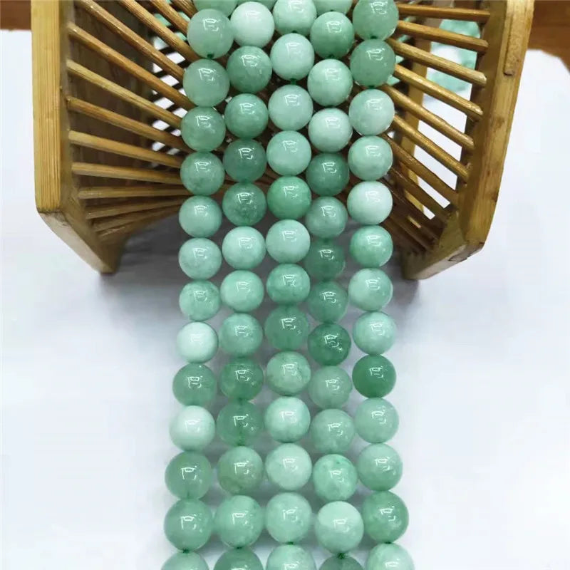 Wholesale Natural Burma Jade Beads Stone Round Polished DIY Jade Loose Beads Light Green Jewelry for Bracelets Women