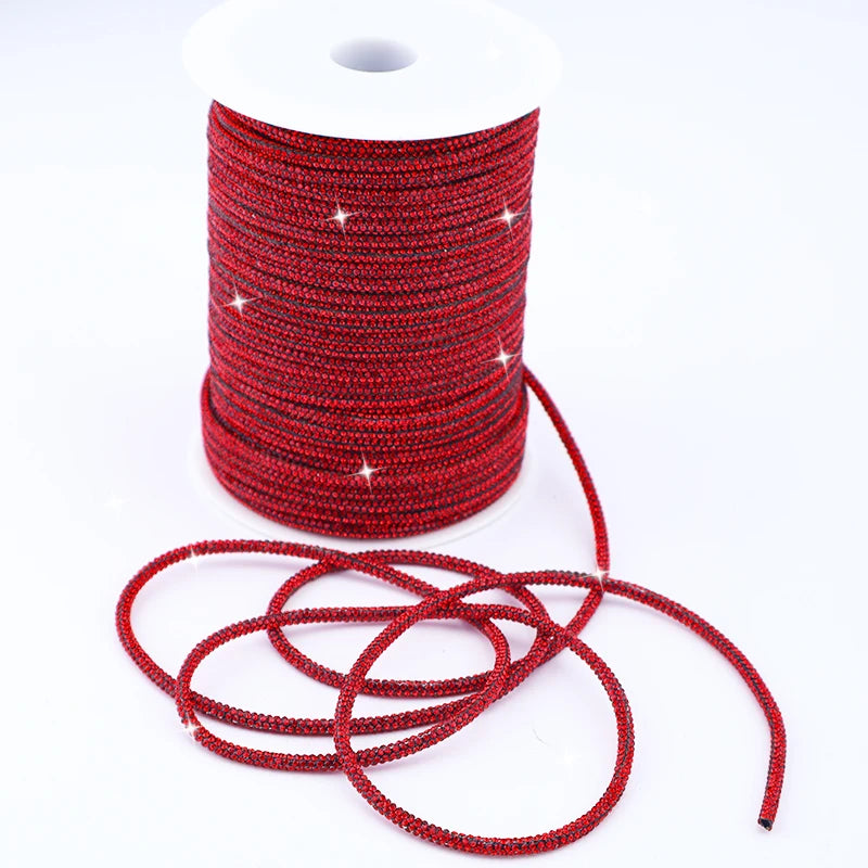 6mm Crystal Rhinestone Rope Tube Glue-On Technique for Bags Garments Shoes Hoodie Sweatpants Cotton Rope Diamond Rhinestone Trim