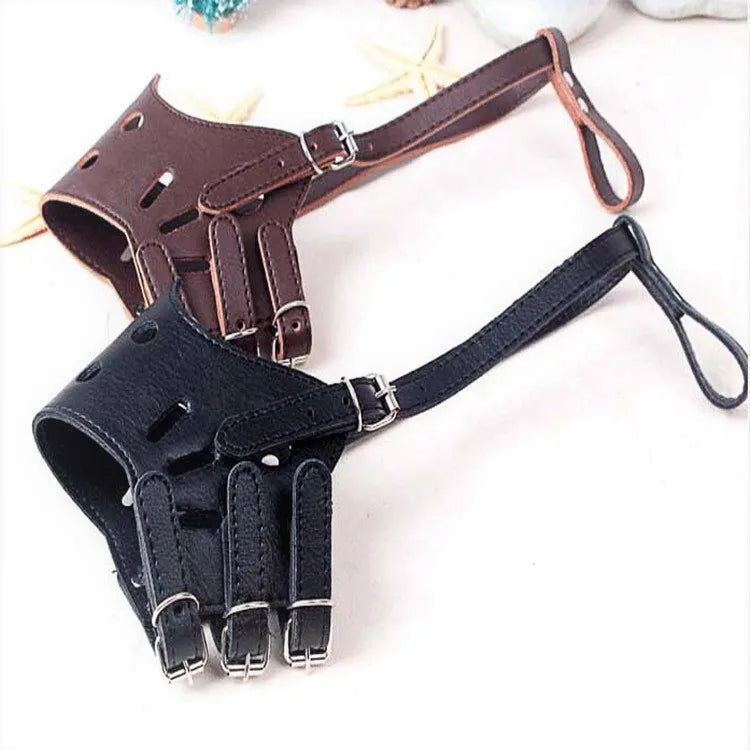 Stocked PU Leather Dog Mouth Guard Muzzle