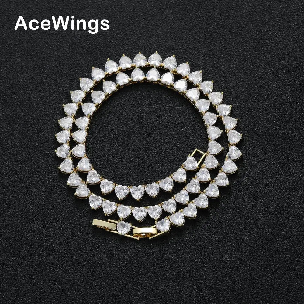 BC122  6mm 16" 18" 20"  Heart Tennis Chain Iced Out Brass Prong Setting CZ Necklace Cubic Zircon Bling Bling Jewelry