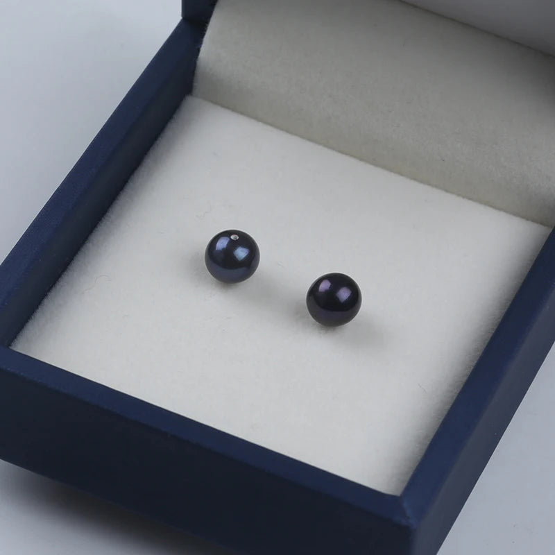 Zhuji 2023 Simple Design Hot Sale Black Button Nature Pearl Earring for Women Earrings Sliver Plated