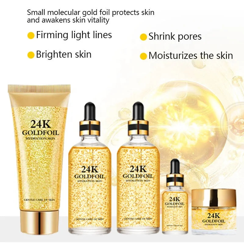 OEM Face Skin Care Set for Sensitive Skin with 24K Gold Lightening Cream Anti-Wrinkle & Moisturizer-Private Label Customizable