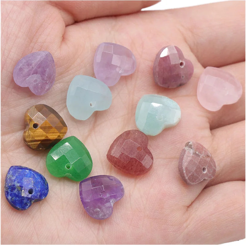 Trendy 10mm Cut Natural Stone Heart Pendant Necklace Healing Crystals Gemstone Reiki DIY Jewelry for Gift or Party