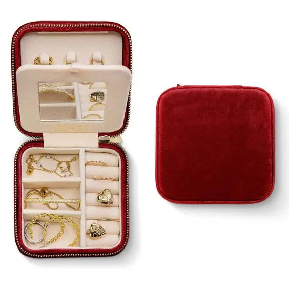 Custom Logo Travel Zipper Velvet Necklace Organizer Box Paper Jewelry Case for Travel Elegant Leather Jewelry Case Custom Logo