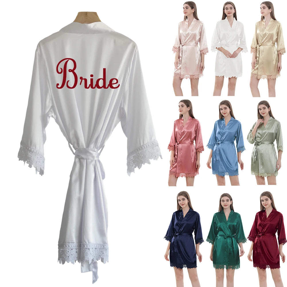 New Arrival Wholesale Comfortable Women Sexy Lace Sleepwear Nightdress Robe Satin Nightgown Women Bathrobes Kimono Bath Robe