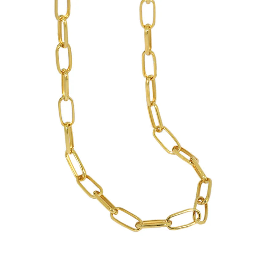 Wholesale 5.2mm Paper Clip Link Chain Necklace Minimalist 925 Sterling Silver with Chunky Gold Plating for Wedding or Gift