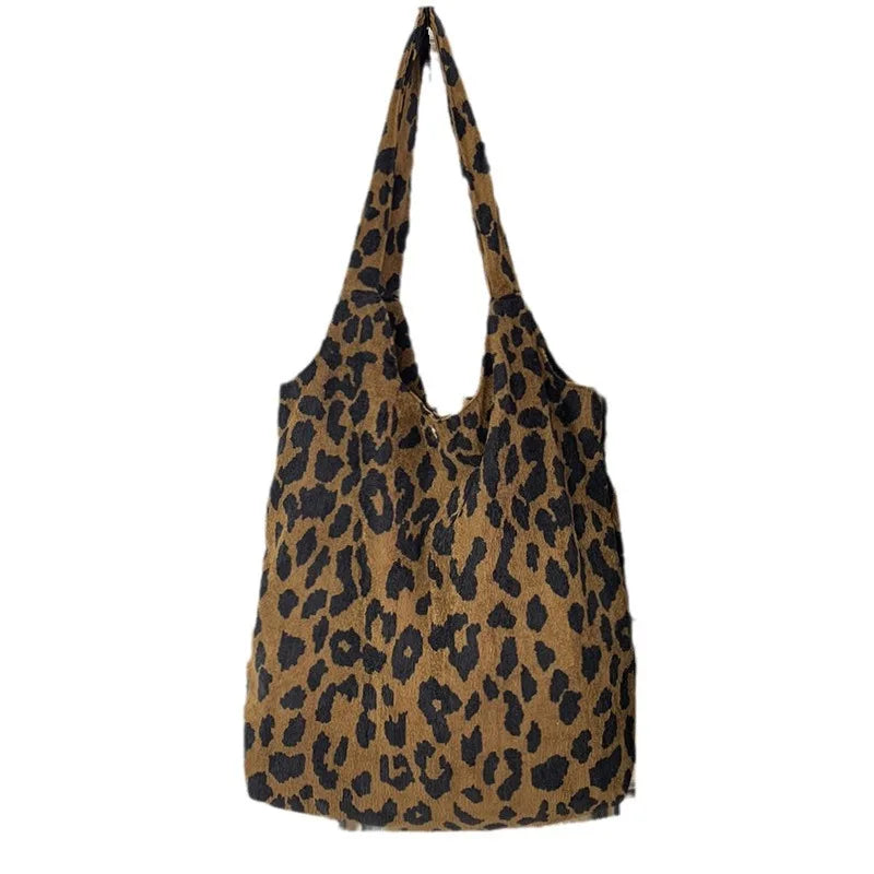 New Model Top Quality Custom logo Joint Lady Fashion Simple Corduroy Bag Shoulder Handbags Leopard Print Big for Girl Student