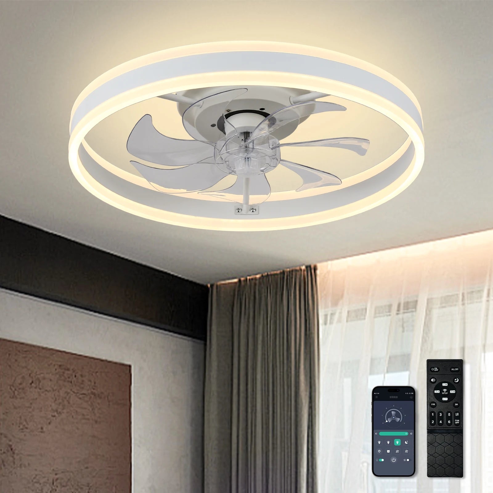 LED Ceiling Fan with Lights Dimmable with Remote Control and APP Chandelier Fan and Light
