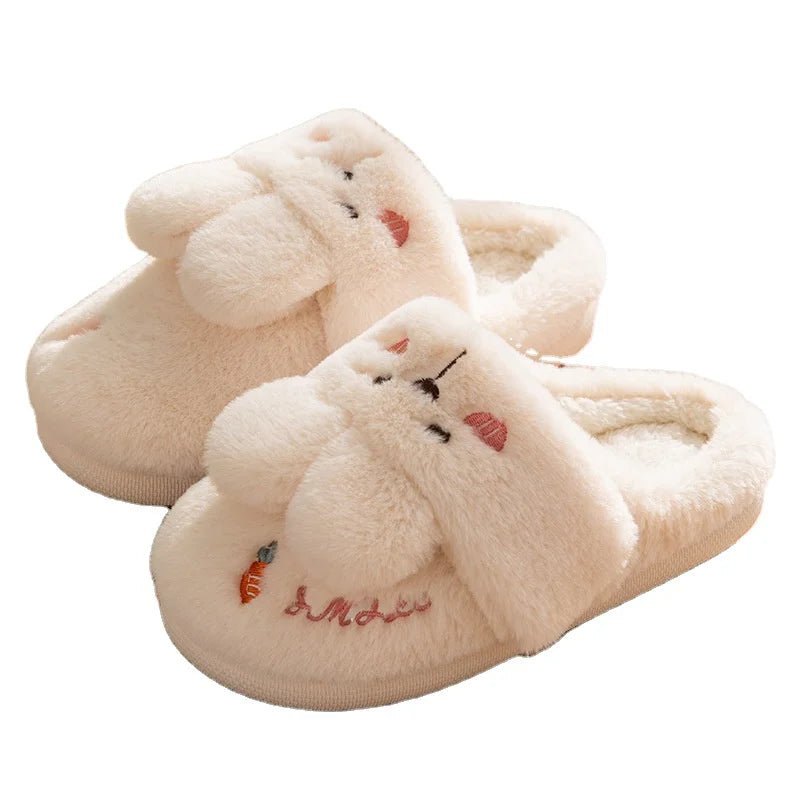 Couples Cotton slippers Female Home Warm Winter Indoor Soft Bottom Anti-slip Cartoon Cute Rabbit Plush Velvet slippers