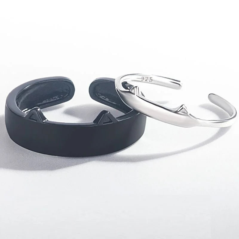 Romantic Black and White Cat Couple Ring for Wedding Jewelry Valentine's Day Gift Open Adjustable Ring