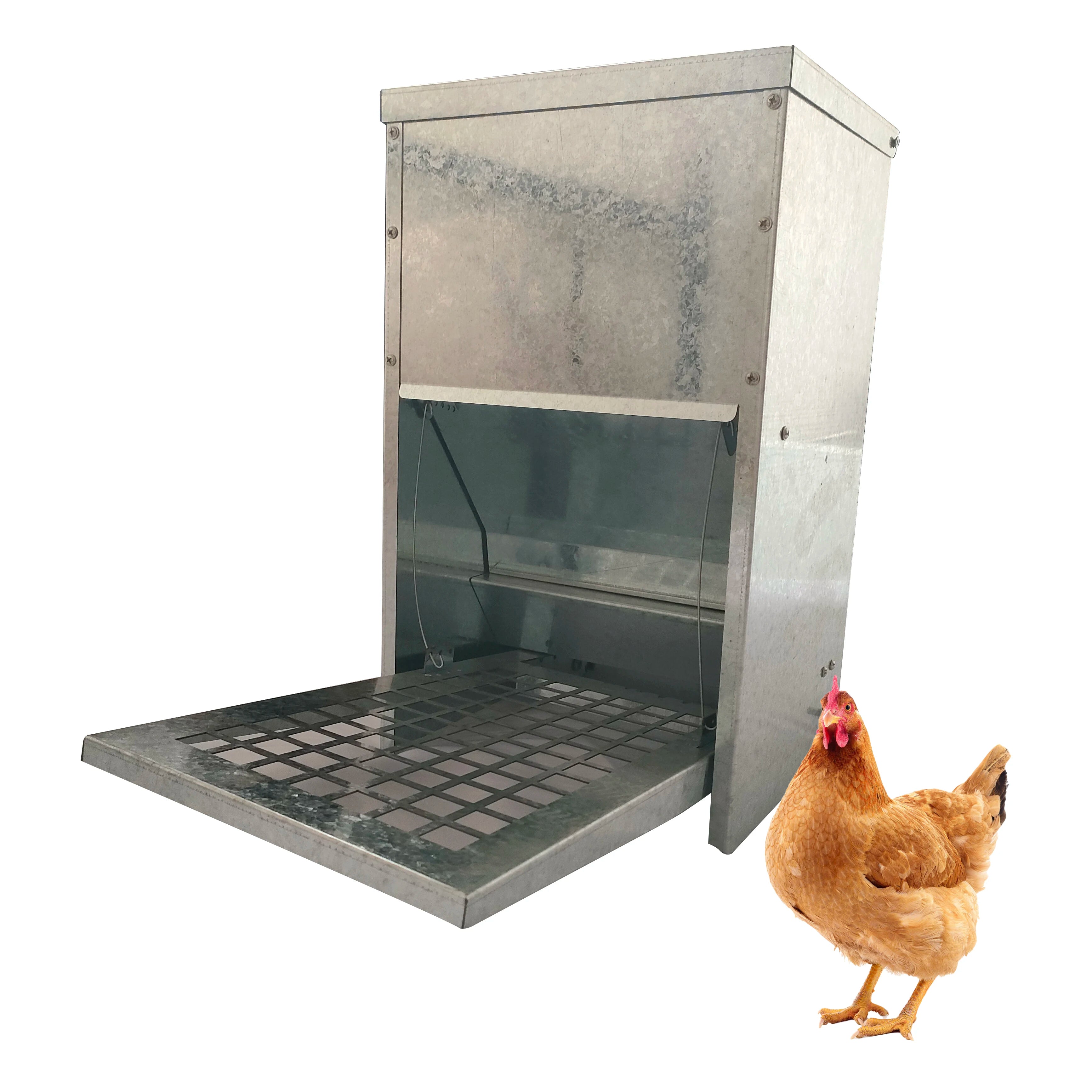 Anti-rain Metal Treadle Feeder With Lid 8KGS Automatic Chicken Feed Boxes Pest Proof for Poultry Chickens Feeding LM-127
