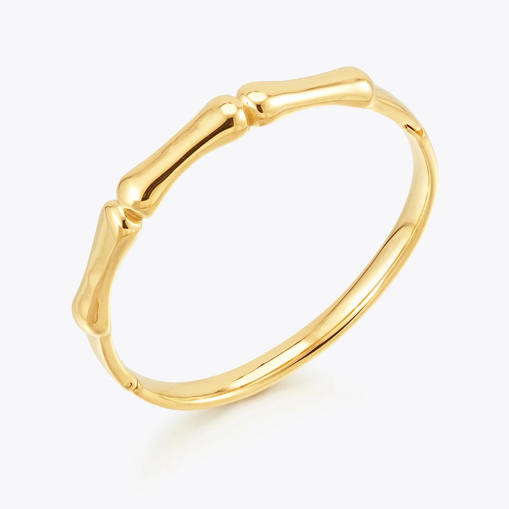 Latest 18K Gold Plated Stainless Steel Jewelry Geometric Smooth Bamboo Shaped Cuff Bangle Waterproof for Woman Bracelet B242497