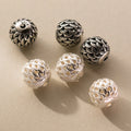 Antique S925 Sterling Silver Reverse Scale Spacer Beads 12mm Large Hole Pteris Round Beads for Man's Bracelet Accessories