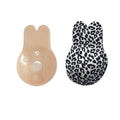 Leopard Print Sticky Silicone Rabbit Strapless Breast Self Lift Backless Invisible Push-up Adhesive Bra Plus Size Support