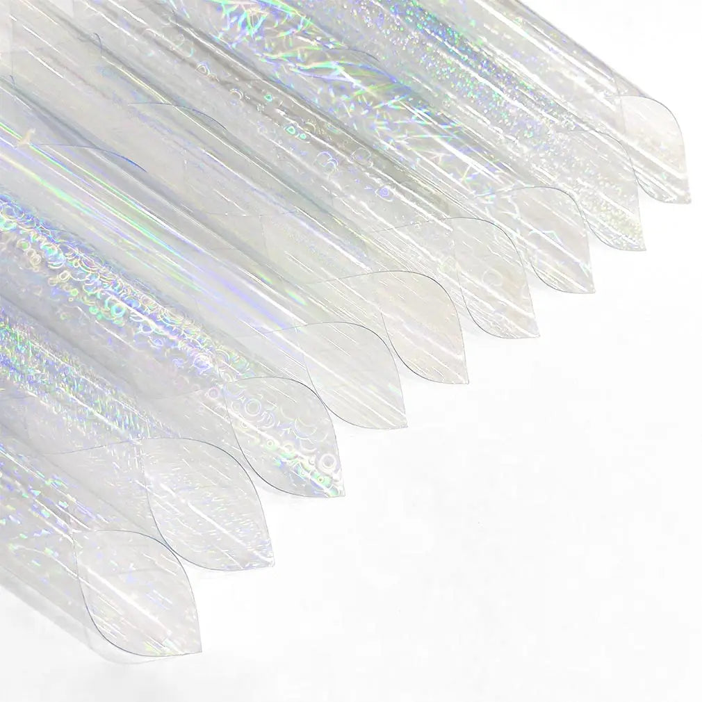 0.4mmTransparent Flashing Heart Flower Design Holographic PVC Film Vinyl Fabric for Making Decorating Window Cloth