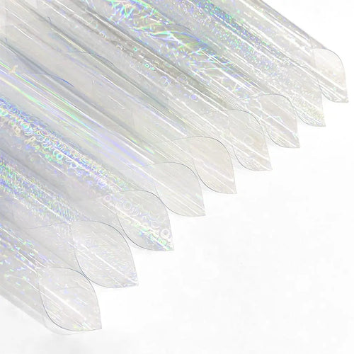 0.4mmTransparent Flashing Heart Flower Design Holographic PVC Film Vinyl Fabric for Making Decorating Window Cloth