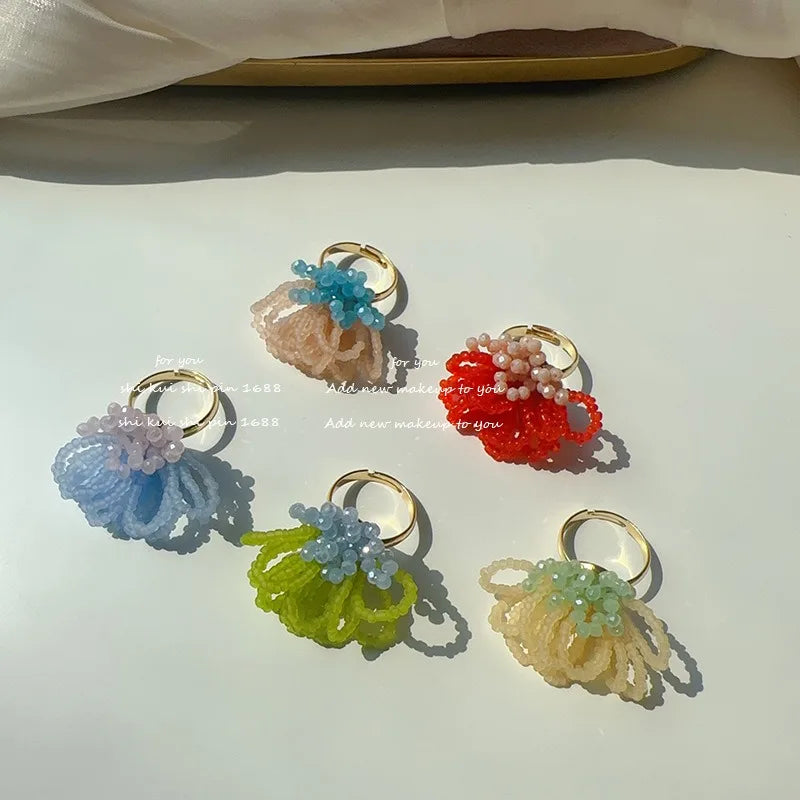 Factory Wholesale Creative Handmade Beaded Skirt Ring Fashionable Exaggerated Opening Adjustable Ring