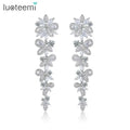 LUOTEEMI Luxury Flower Long Drop Chandelier Full Diamond Cubic Zirconia CZ Wedding Earrings Trend Bling Tassel Earrings