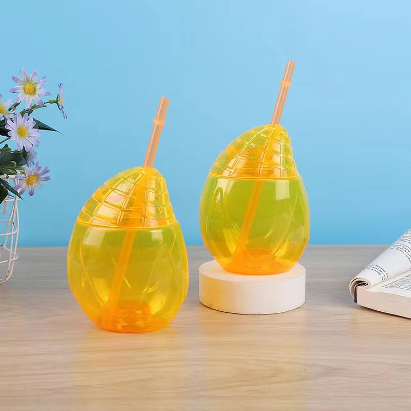 Summer Hawaiian Tropical Luau Party Supplies Fruit Shaped Cup Plastic Luminous Drinking Cup Mango Sippy Cup with Straw Lids