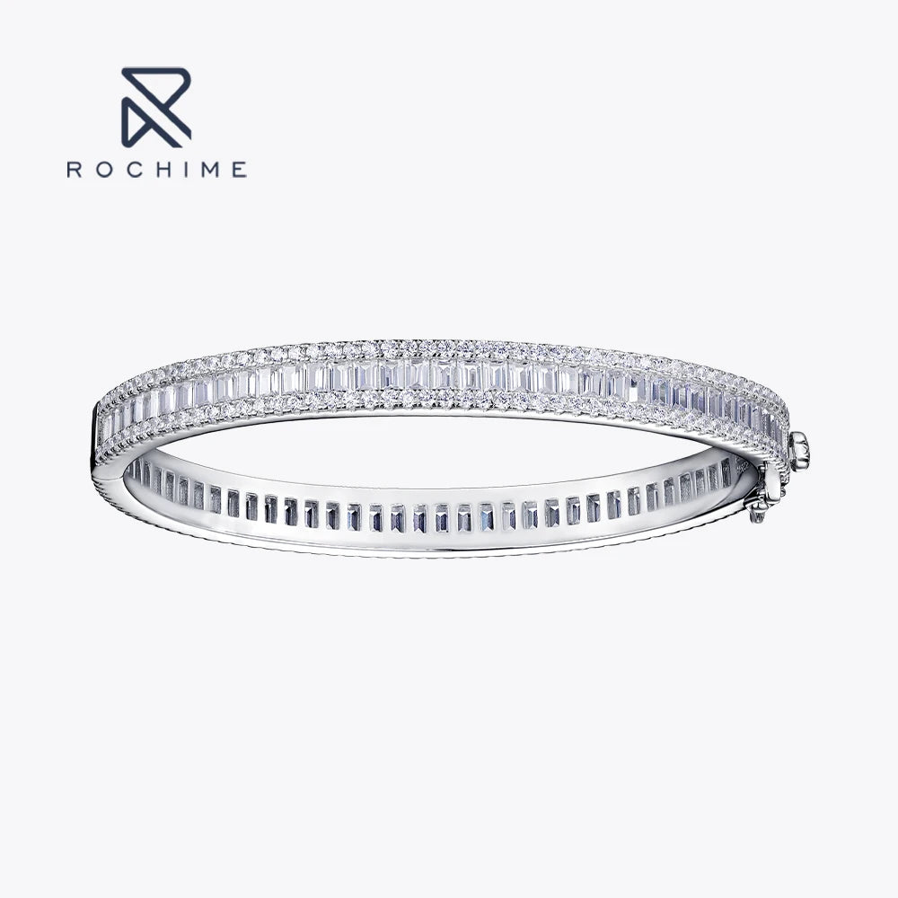 Rochime Trendy Full Circle square T Zircon Diamond Bangle 925 Sterling Silver Ring Bracelet Set Jewelry