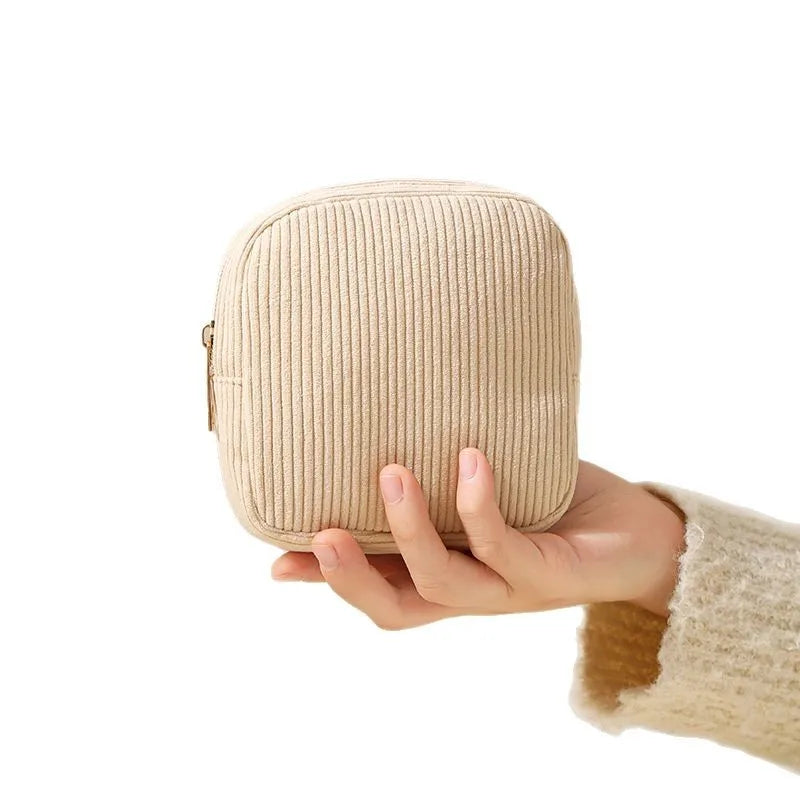 Women's Custom Logo Corduroy Mini Makeup Bag Mini Cylinder Coin Lipstick Pouch Small Sanitary Napkin Storage Cosmetic Bag