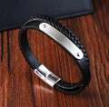 Jewelry Genuine Real Leather Men's Bracelet Custom Logo Stainless Steel Magnetic Leather Bracelet Clasp Bangle for Men