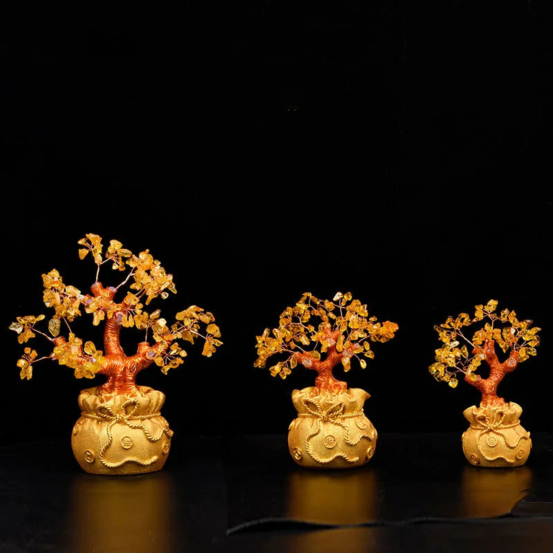 Different Sizes Money Tree Feng Shui Citrine Rich Tree Crystal Gemstone Lucky Fortune Tree for Gift