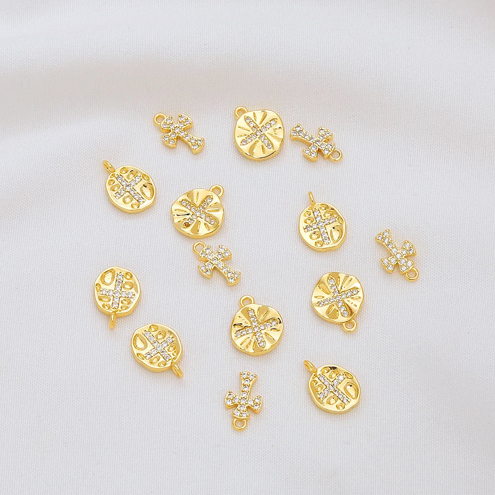 Jewelry Making Accessories Charms Religion Sun God Cross Pendant Micropaved Premium White Zircon Gold Plated Pendant