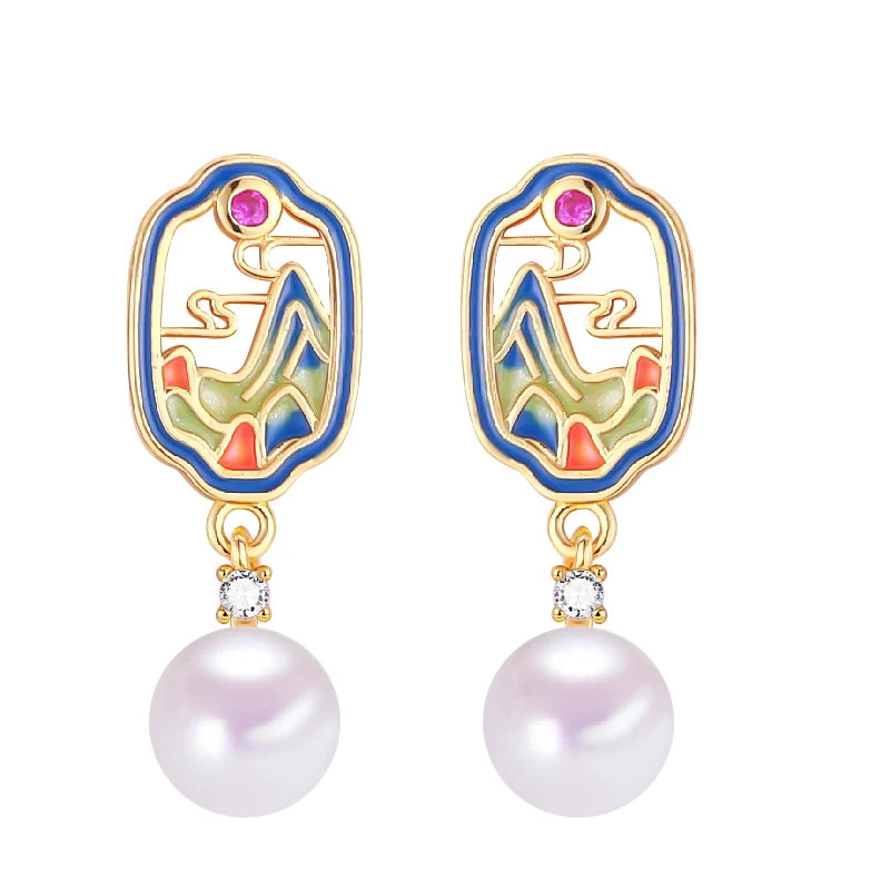 S925 Silver Needle New Chinese Style Design Natural Freshwater Pearl Earrings
