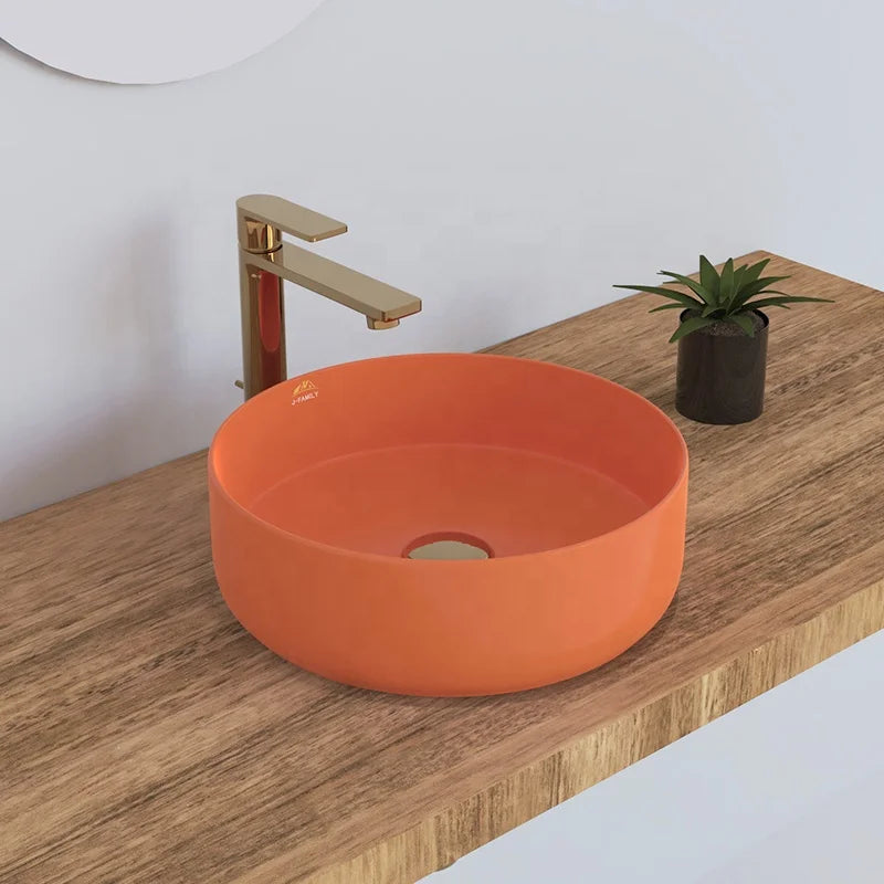 Ceramic Matte Orange Bathroom Sink Color Basin Top Mount Porcelain Ceramic Vessel Vanity Sink for sale