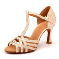 Wedopus Rhinestone Latin Dance Shoes Beige