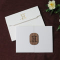 Luxury Custom Gatefold Hardcover Wedding Invitation with Carved Wooden Tag Desbossed Flower RSVP Pocket Gold Foil Envelope