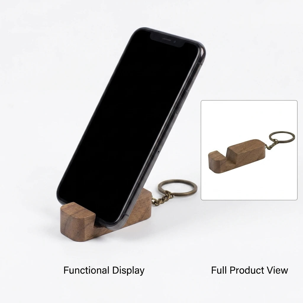 Best Selling Mini Eco Friendly Wooden Keychain Portable Wood Key Chain Phone Holder