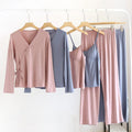 New Modal Women's Three-piece Set of Thin Long-sleeved Trousers Home Clothes With Chest Pad and Suspender