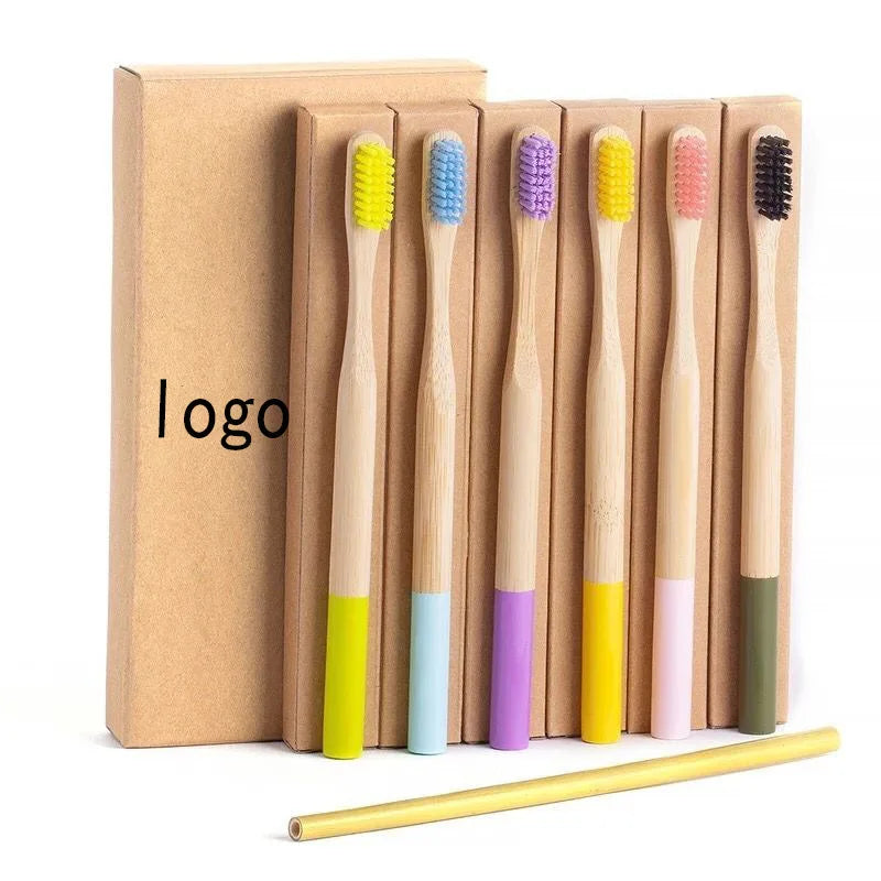 Customized Natural Bamboo Toothbrush Degradable Environmentally Friendly Toothbrush Adult Round Handle  Color Round Handle