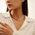 For GMN53 Bohemian Lapis Lazuli Freshwater Pearl Gold Plated 925 Sterling Silver Handmade Beads CMA Certified Necklace